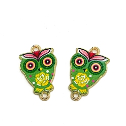 Зеленый лайм Подвески из сплава эмали, ссылки на цветочную сову, для браслета подвеска аксессуары, золотые, зеленый лайм, 25x16.5 мм
