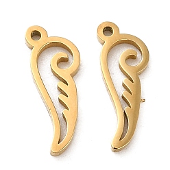 Real 14K Gold Plated 304 Stainless Steel Charms, Laser Cut, Wing Charm, Real 14K Gold Plated, 10.5x4x0.9mm, Hole: 0.7mm