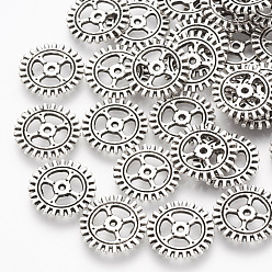 Antique Silver Tibetan Style Alloy Steampunk Charms, Cadmium Free & Nickel Free & Lead Free, Gear, Antique Silver, 12x1mm, Hole: 1mm, about 2380pcs/1000g