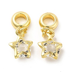 Light Gold Clear Glass European Dangle Charms, with Rack Plating Alloy Findings, Large Hole Charms, Star, Light Gold, 25.5mm, Hole: 4.5mm, Star: 14x11x7mm