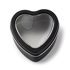 Black Tinplate Iron Heart Shaped Candle Tins, Gift Boxes with Clear Window Lid, Storage Box, Black, 6x6x2.8cm