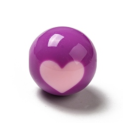 Purple Two Tone Opaque Acrylic Beads, Round with Heart, Purple, 15.5mm, Hole: 2.8mm, about 217pcs/500g