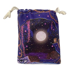 Moon Canvas Cloth Packing Pouches, Drawstring Bags, Rectangle, 15~18x13~14cm