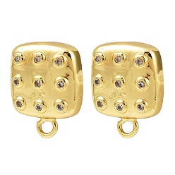 Квадрат Латунные микро-паве прозрачные серьги-гвоздики из циркония, без кадмия и без свинца, стойки покрытие, долговечный, реальный 18 k позолоченный, квадратный, 16x13 мм, отверстие : 1.8 мм, штифты : 1 мм