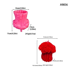 Hot Pink Valentine's Day Rose Bouquet DIY Silicone Molds, Scented Candle Making Molds, Aromatherapy Candle Mold, Hot Pink, 11x10cm, Inner Diameter: 9.4x8.9cm