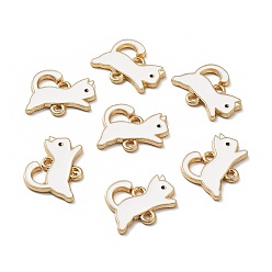 White Alloy Links Connectors, with Enamel, Light Gold, Cat, White, 16x19x1.5mm, Hole: 1.5x1.9mm