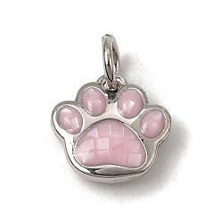 Pink Латунь эмаль подвески, с оболочкой, лапы печатать прелести, без кадмия и без свинца, стойки покрытие, долговечный, платина, розовые, 10x10x3 мм, отверстие : 3.5 мм