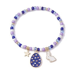 Mauve Alloy Enamel Charm Bracelets, with Glass Seed Beads, Mauve, 2-1/8 inch(5.5cm)