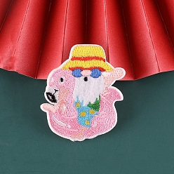 Flamingo Shape Christmas Santa Claus Computerized Embroidery Cloth Self Adhesive Patches, Stick On Patch, Costume Accessories, Appliques, Flamingo Shape, 60~80x39~55mm