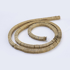 Golden Plated Electroplate Non-magnetic Synthetic Hematite Beads Strands, Square, Golden Plated, 4x4x1mm, Hole: 1mm, about 395pcs/strand, 15.5 inch(39.5cm)