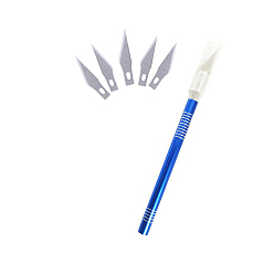 Blue Leathercraft Aluminum Carving Craft Knife Kit, with Alloy Spare Knife Blades, for Crafts Arts, Blue, 14x0.8cm