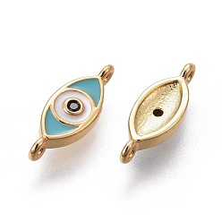 Real 18K Gold Plated Brass Enamel Links, Long-Lasting Plated, Eye, Colorful, Real 18K Gold Plated, 5x13.5x2mm, Hole: 1mm