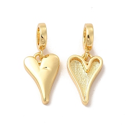 Real 18K Gold Plated Rack Plating Brass European Dangle Charms, Large Hole Pendants, Cadmium Free & Lead Free, Heart, Real 18K Gold Plated, 25mm, Heart: 16x11x3mm, Hole: 5mm