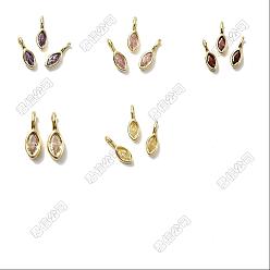 Mixed Color 10Pcs 5 Colors Horse Eye Brass Micro Pave Cubic Zirconia Charms, Mixed Color, 12x4x3.5mm, Hole: 3x2mm, 2pcs/color