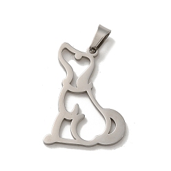 Stainless Steel Color 304 Stainless Steel Pendants, Laser Cut, Dog Charm, Stainless Steel Color, 27x19x1mm, Hole: 6x3mm