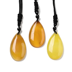 Natural Agate Natural Agate Pendant Necklace with Nylon Cord for Women, Teardrop, 27.76~27.95 inch(70.5~71cm)