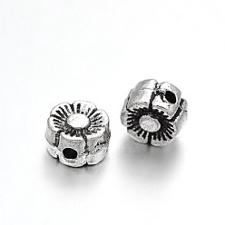 Antique Silver Plum Blossom Flower Tibetan Style Alloy Beads, Antique Silver, 6x3mm, Hole: 1mm