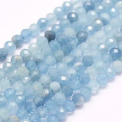 Aquamarine Natural Aquamarine Beads Strands, Faceted, Round, 3mm, Hole: 0.5mm, about 132pcs/strand, 15.7 inch(40cm)