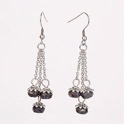 Лабрадорита Натуральный лабрадорита болтаться серьги, с крючками из нержавеющей стали серьги, 64 мм, штифты : 0.8 мм