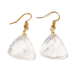 Хрусталь Серьги-подвески с треугольными ограненными кристаллами кварца, золотые латунные серьги, 40x20.5 мм