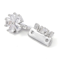Real Platinum Plated Brass Slide Charms, with Glass, Flower, Real Platinum Plated, 9x12.5x7mm, Hole: 1.2mm