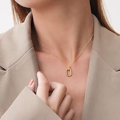 JYH449 Necklace, Gold Color, Elliptical Double Ring 18K Gold Plated French Minimalist Elliptical Pendant Necklace Earrings Set