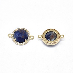 Sodalite Natural Sodalite Links connectors, with Brass Findings and Cubic Zirconia, Faceted, Half Round, Golden, 18~18.5x13~13.5x4~4.5mm, Hole: 1.5mm