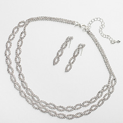 Серебро Комплект украшений для невесты - простой комплект из колье и сережек для свадебных аксессуаров.