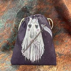 Ghost Rectangle Canvas Cloth Tarot Cards Storage Pouches, Jewelry Drawstring Storage Bags, for Witchcraft Articles Storage, Ghost, 18x13cm