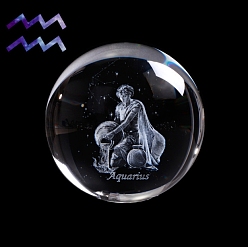 Aquarius Inner Carving Constellation Glass Crystal Ball Diaplay Decoration, Paperweight, Fengshui Home Decor, Aquarius, 80mm