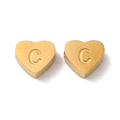 Letter C Ionenbeschichtung (IP) 304 Edelstahlperlen, golden, Herz mit Brief, Buchstaben c, 5.5x6.5x3 mm, Bohrung: 1.6 mm