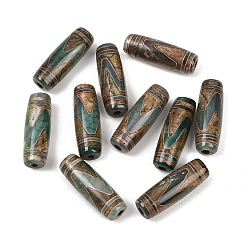 Другой Узор Тибетского стиля бусы дзи, природных бисера агат, окрашенная и подогревом, овальные, 28.5~32x10~12.5 мм, отверстие : 1.5~3 мм