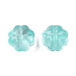 Turquoise Transparent Spray Painted Glass Beads, Clover, Turquoise, 11.5x11.5x7.5mm, Hole: 1mm