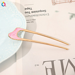 Alloy Dripping Oil U-shaped Hairpin - Wavy Pink Винтажная металлическая заколка для элегантной прически — минимализм, U-образный, шикарный аксессуар для волос.