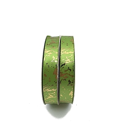 Yellow Green 44M Gold Stamping Marble Print Polyester Ribbons, Garment Accessories, Yellow Green, 3/4 inch(20mm), about 48.12 Yards(44m)/Roll