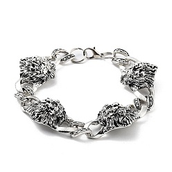 Antique Silver Retro Alloy Lion Link Chain Bracelets for Women Men, Antique Silver, 9-1/8 inch(23cm)