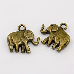 Antique Bronze Tibetan Style Alloy Pendants, Lead Free & Cadmium Free, Elephant, Antique Bronze, 21x18x5mm, Hole: 2.5mm