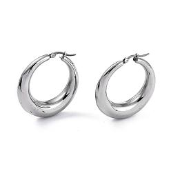 Stainless Steel Color Ring 304 Stainless Steel Hoop Earrings, Hypoallergenic Earrings, Stainless Steel Color, 39.5x38x9mm, Pin: 1x0.5mm