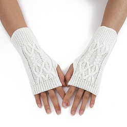 White Acrylic Fiber Yarn Knitting Fingerless Gloves, Winter Warm Gloves with Thumb Hole, White, 200x70mm
