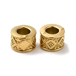 Real 18K Gold Plated 304 Stainless Steel Beads, Large Hole Beads, Column with Rhombus, Real 18K Gold Plated, 7.5x5.5mm, Hole: 3.8mm