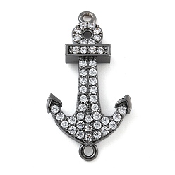 Черный Цвет Металла Стойка покрытие латунь микропаве прозрачный кубический цирконий якорь соединительные подвески, долговечный, без свинца и без кадмия, металлический черный , 34.5x18x4.5 мм, отверстие : 1.8 мм