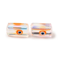 Orange Transparent Glass Beads, with Enamel, Rectangle with Evil Eye Pattern, Orange, 12.5x8x7mm, Hole: 1.5mm