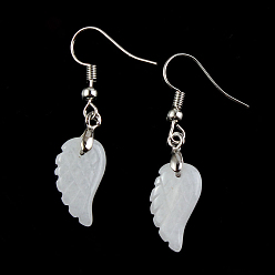 White Jade Natural White Jade Wings Dangle Earrings, Platinum Plated Brass Jewelry for Women, 18x10mm