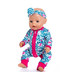 Sky Blue Cloth Doll Jumpsuit & Headband, with Flower & Animal & Fruit Pattern, for 18 inch Girl Doll Dressing Accessories, Sky Blue, 457.2mm