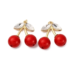 Прозрачный Латунь стекло кулоны, вишня, с абс пластмассовой имитационной жемчужиной, с петлей-кольцом, без кадмия и без свинца, стойки покрытие, долговечный, реальный 18 k позолоченный, прозрачные, 38x35.5x15.5 мм, отверстие : 3.5 мм