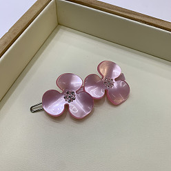 Pale Violet Red Pearlized Acrylic Hair Barrettes, Frog Buckle Hairpin for Women, Girls, with Iron Clips, Flower, Pale Violet Red, 68.5x31x8.5mm