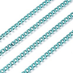 Light Sea Green Electrophoresis 304 Stainless Steel Curb Chains, Unwelded, with Spool, Light Sea Green, 4.2x2.6x0.6mm, about 32.8 Feet(10m)/roll