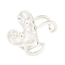 Platinum Brass Heart Open Cuff Rings, Lead Free & Cadmium Free, Platinum, US Size 8 1/2(18.5mm)