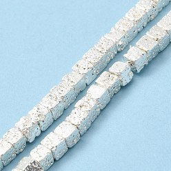 Silver Plated Natural Lava Rock Beads Strands, Cube, Silver Plated, 4.5~4.7x4.5~4.7x4.5~4.7mm, Hole: 1mm, about 90~92pcs/strand, 17.32''(44cm)