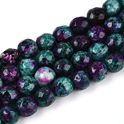 чирок Окрашенные природные белый нефрит бисер пряди, круглые, граненые, зелено-синие, 5.5~6.2 мм, отверстие : 1 мм, около 65~66 шт / нитка, 14.76~15.16'' (37.5~38.5 см)